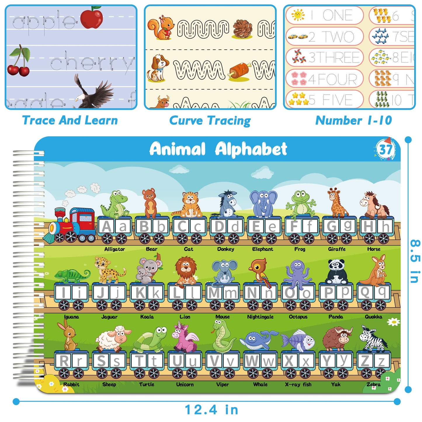 Handwriting Practice Tracing Books for Kids Ages 3-5, Montessori Preschool Learning Activity, Autism Educational Learn Number Letters Shapes Animal & Sight Words Workbook with 8 Dry Erase Markers