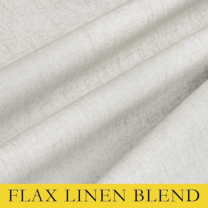 NICETOWN 100% Absolutely Blackout Linen Curtains with Thermal Insulated White Liner, Ivory, W52, 2 Pieces, Noise Reducing Textured Linen Look Curtains for Windows 120 inch Length for Classroom