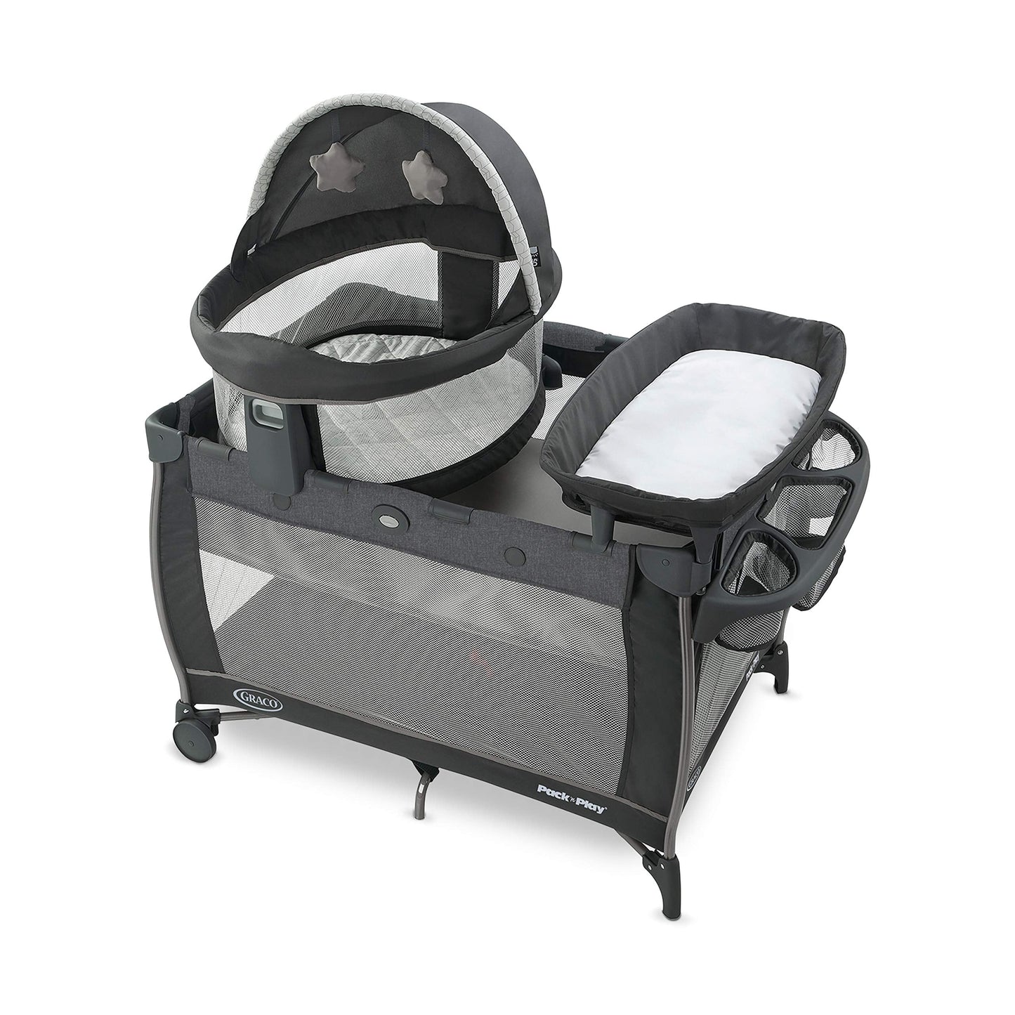 Graco® Pack n Play Dome LX Playard with Baby Bassinet Lightweight Portable Crib Push-Button Fold Travel Crib Redmond Convertible
