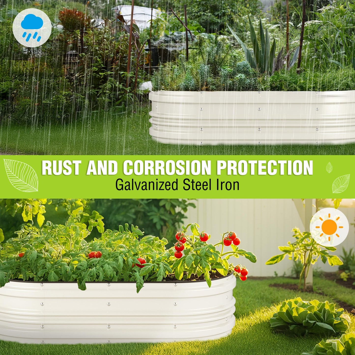 WORKPRO 2PK 4x2x1ft Outdoor Galvanized Raised Garden Bed Kit, Rust & Corrosion Protection, Easy Assembly, Safe Edge, Ideal for Vegetables & Flowers, White