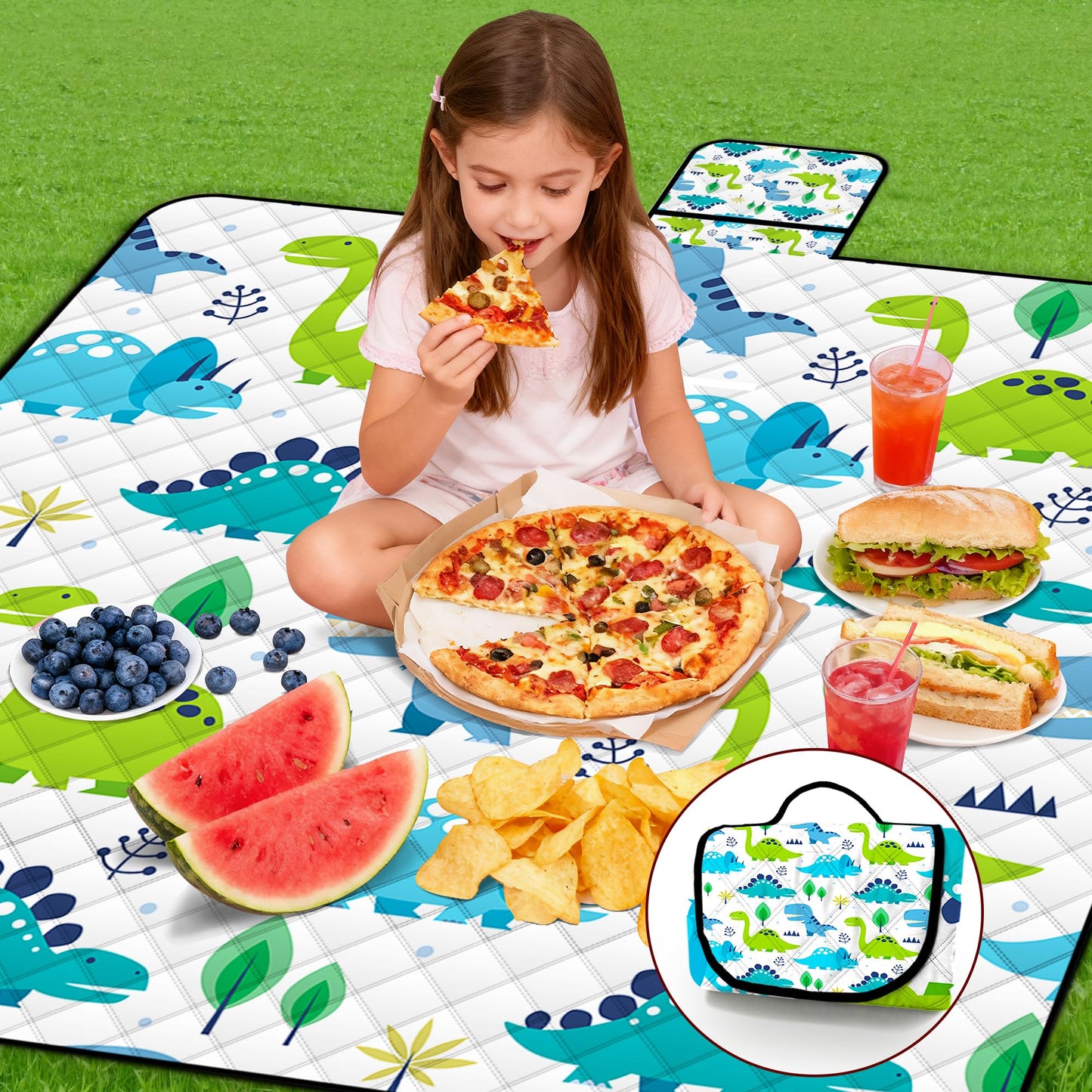 Extra Large Picnic Blanket Waterproof,80"x 80"Foldable Machine Washable Beach Blanket,Outdoor Blanket for 6-8 Adults,Picnic Mat Suitable for Indoor Crawling,Park Beach,Camping,Hiking,Travel(Dinosaur)