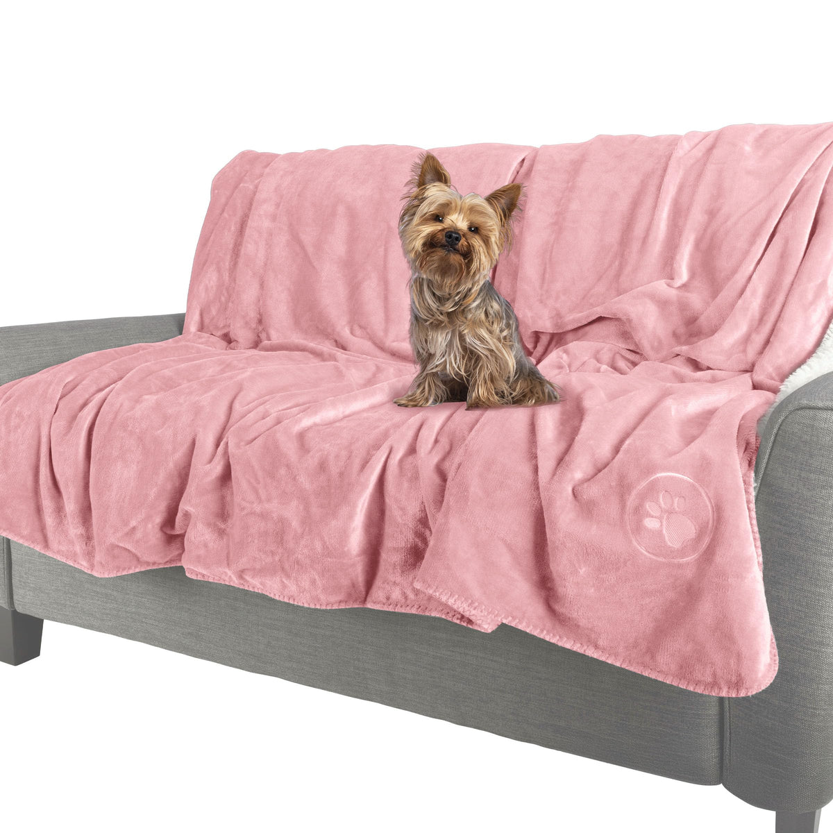 Waterproof Pet Blanket - 50x60-Inch Reversible Sherpa Fleece Throw Protects Couches, Cars, and Beds from Spills, Stains, and Fur by PETMAKER (Pink)