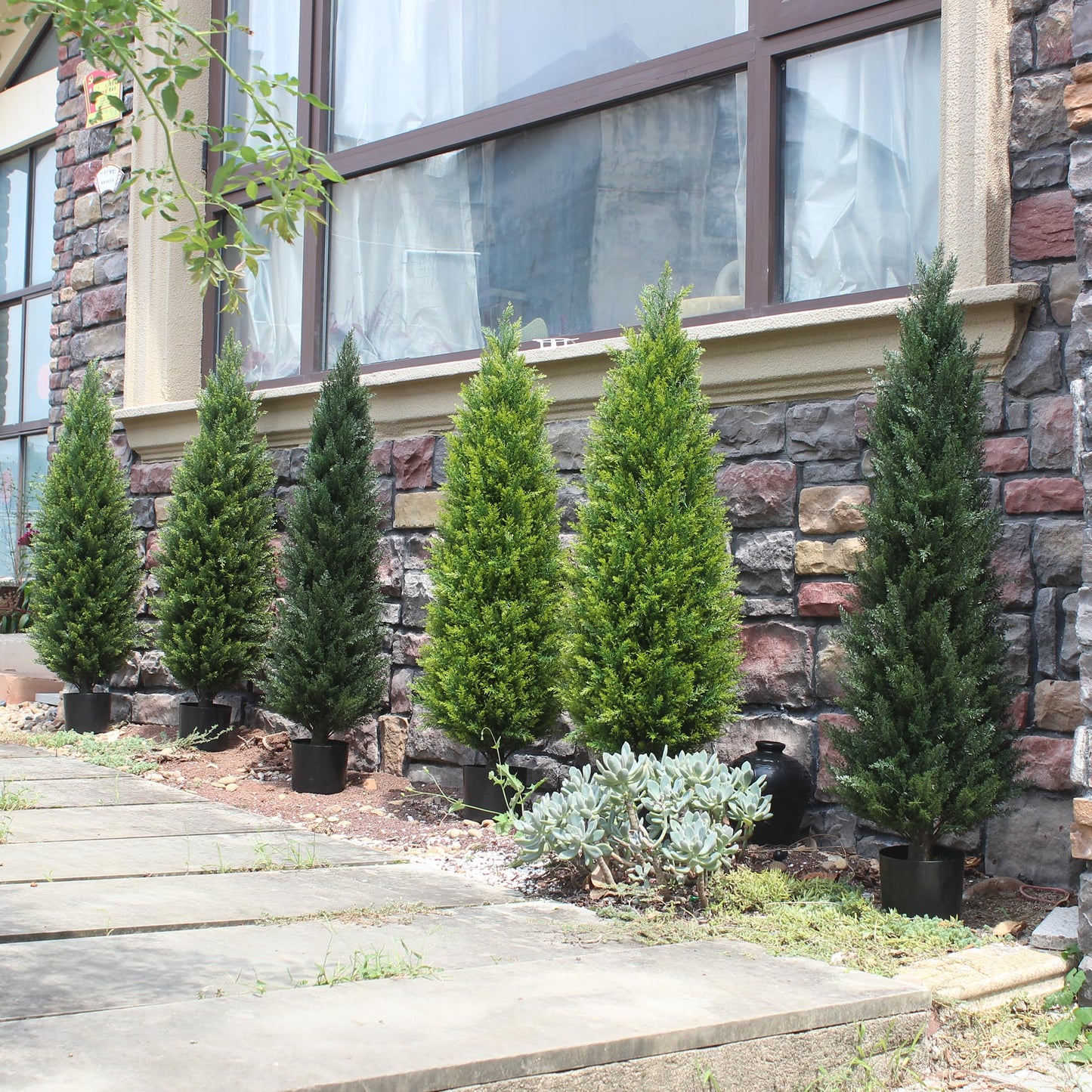 4FT Artificial Cedar Topiary Trees UV Resistant Potted Plant Set of 2 Faux Pine Trees Fake Shrubs Artificial Plants for Front Porch Garden Indoor Outdoor