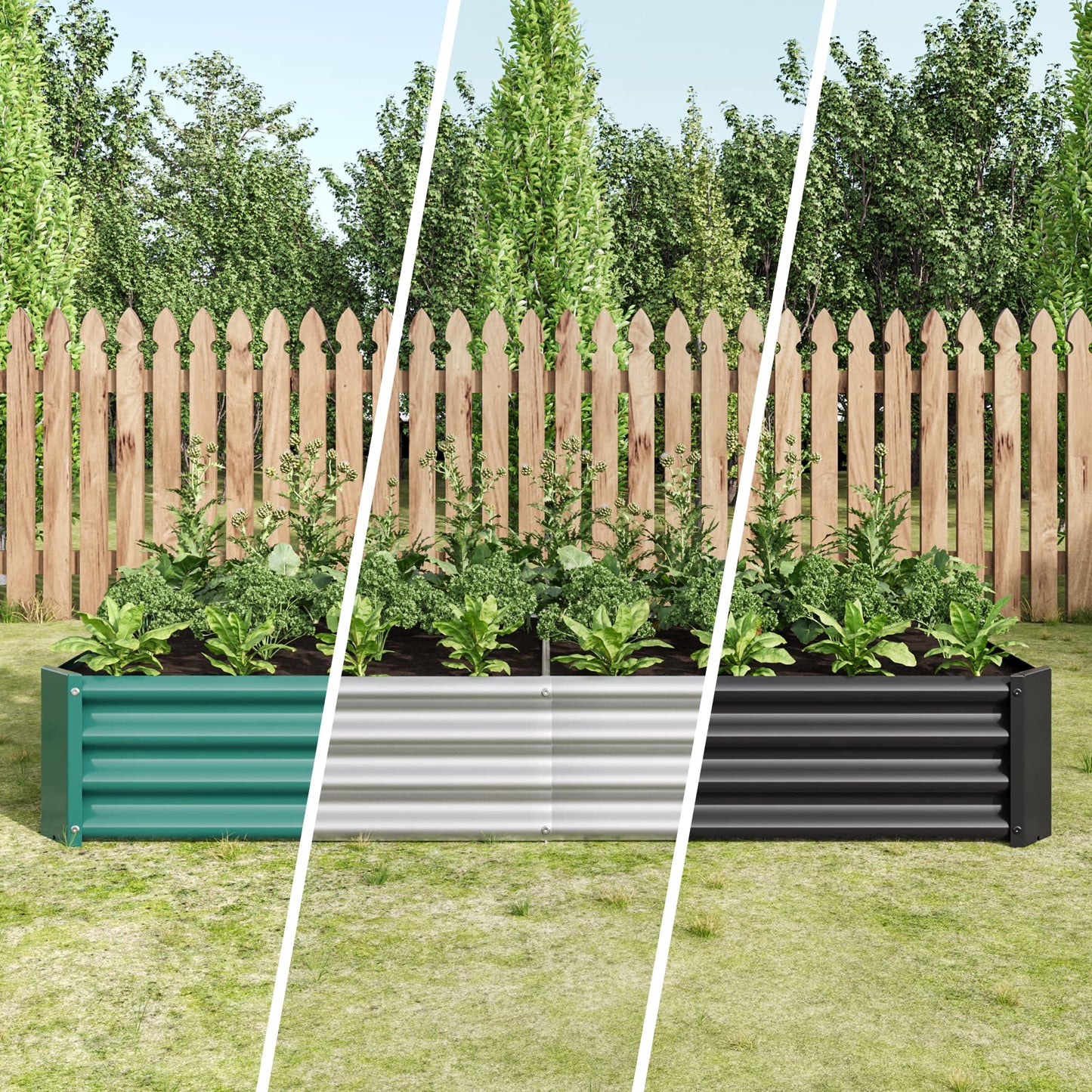 FOUBAM Galvanized Raised Garden Bed for Vegetables,Planter Raised Garden Boxes Outdoor,Metal Raised Garden Beds Steel Kit for Vegetables Flower Herb Patio Black Rectangle