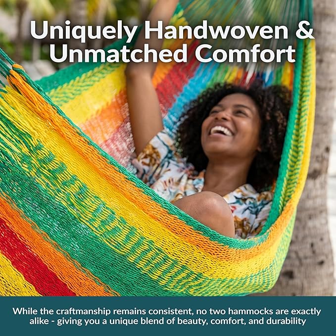 Sunnydaze Handwoven XXL Thick Cord Mayan Double Hammock for Outside - 625-Pound Capacity Heavy-Duty Outdoor Hammock - Multicolor