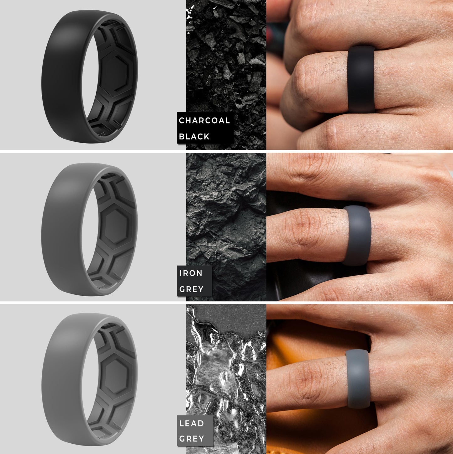 ThunderFit Men's Patterned Silicone Rings, 8mm Wide 2.2mm Thick Rubber Bands,Variety Multipack 1,4,7