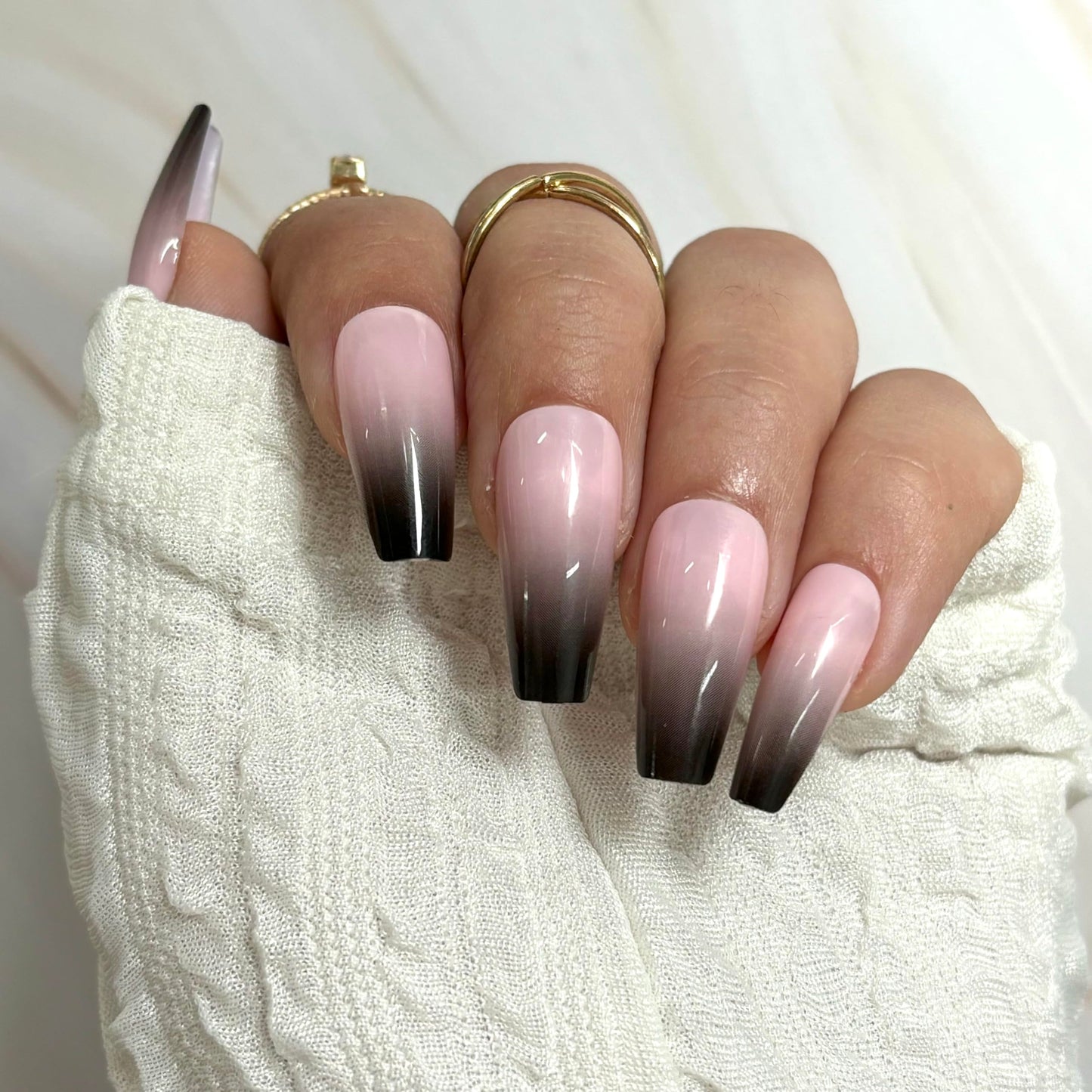 ROCKSTAR Press-On nails by Lavaa Beauty | Ombre Black Tip and Nude Base | Glossy Long Coffin Nails