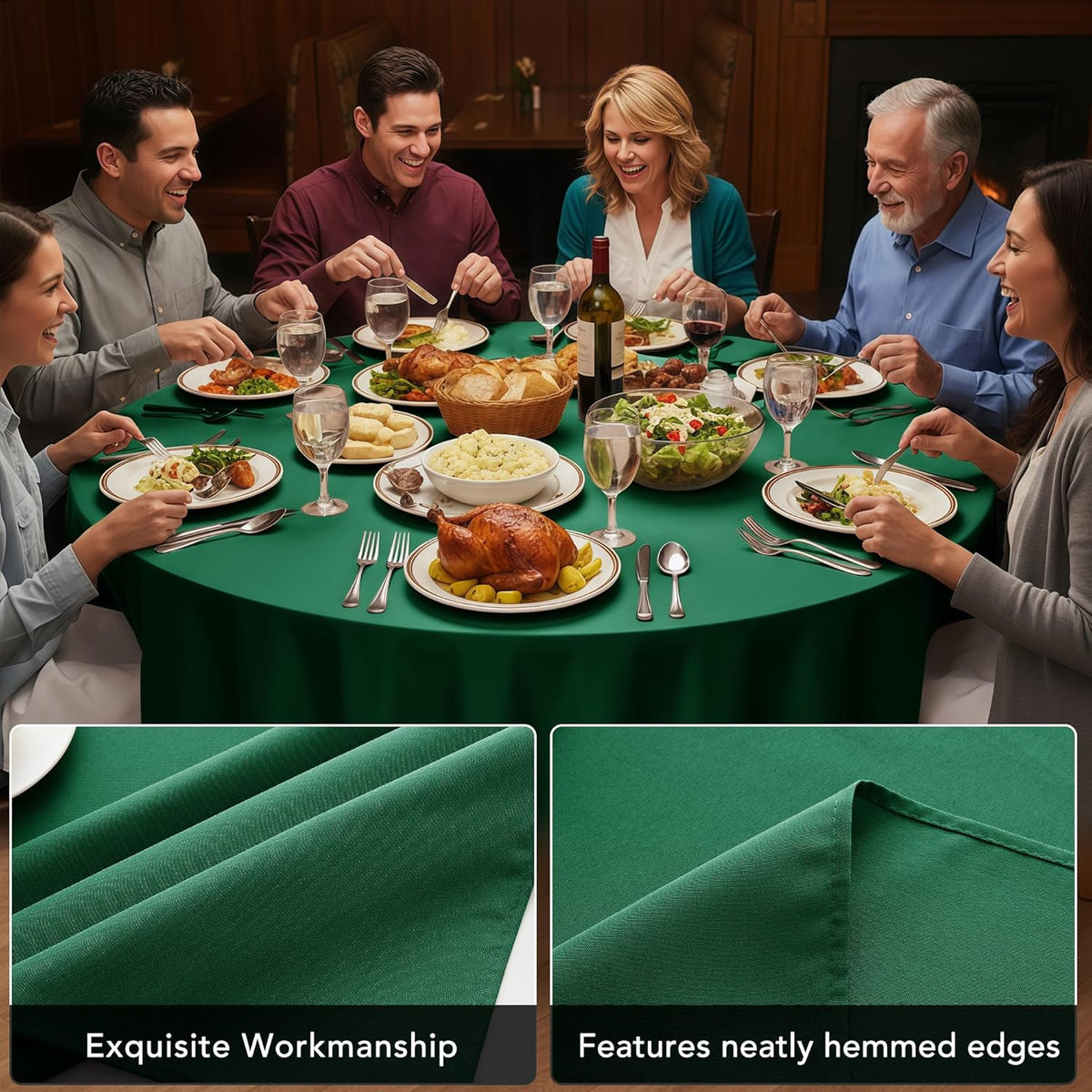 10-Pack Hunter Green Round Tablecloths, 108 Inches, Stain-Resistant Polyester for 4-5 Ft Round Tables - Washable Table Covers for Weddings, Banquets, Birthday Parties, Events