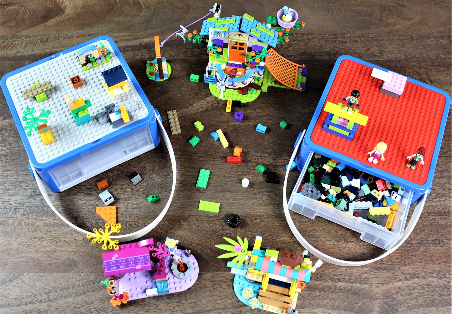 Bins & Things Storage Bin Organizer Box - Toy Storage Case for Building Blocks, Small Dolls and Accessories - Kids Toy Suitcase with Baseplate Lid - Mess-Free Organizer for Travel and Playroom