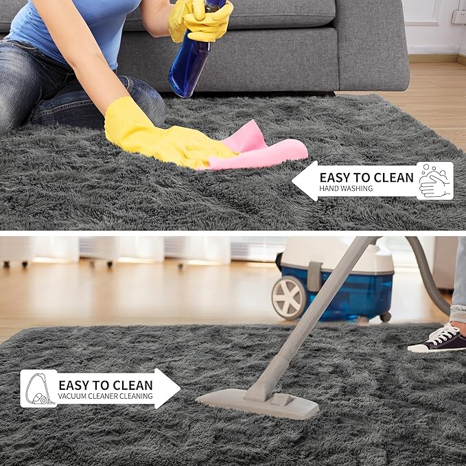 Tepook Fluffy Large Rugs for Living Room, Shag Area Rug 6x9 Soft Carpet for Bedroom, Modern Shaggy Rug for Kids Boys Girls, Plush Indoor Nursery Home Decor Rug with Non-Slip Bottom, Dark Grey