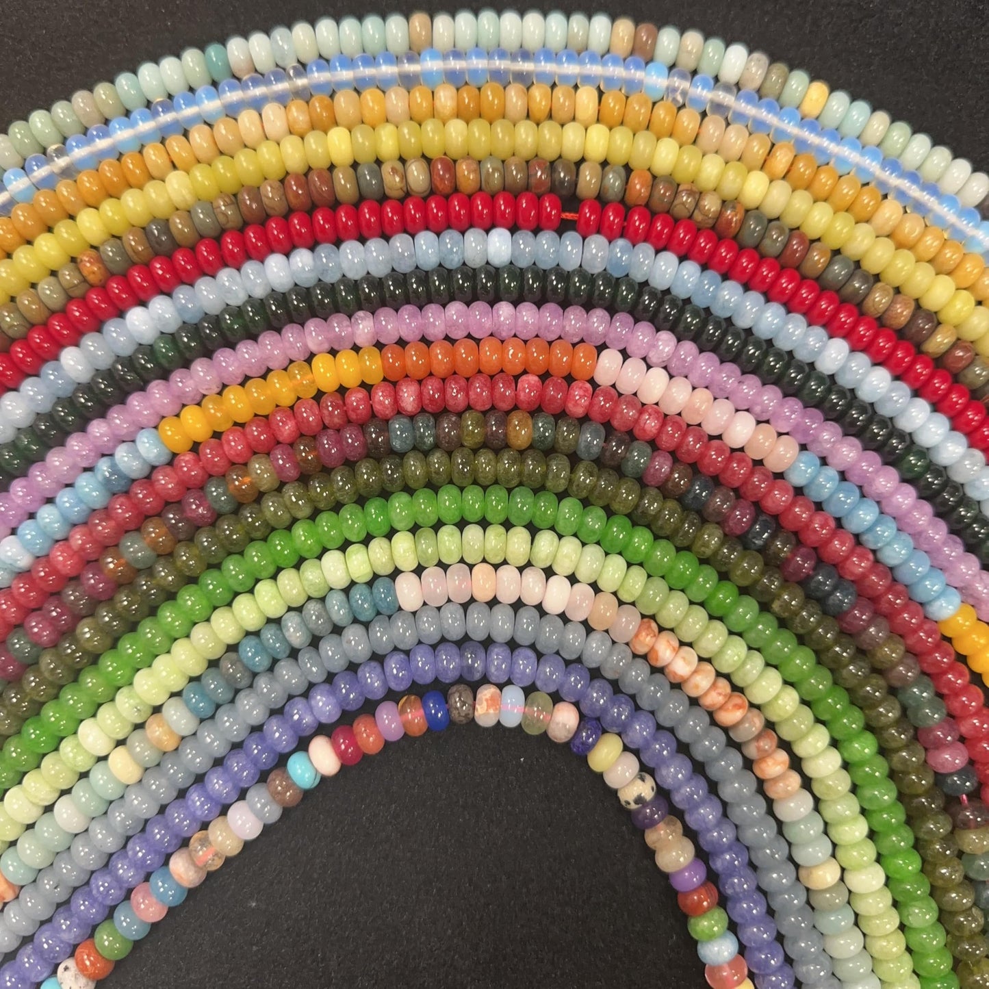 Land Long 98 Pcs 4x6mm Mixed Gemstone Bead Smooth Rondelle Stone Beads Beads for Jewelry Making Necklace Adults Bracelets