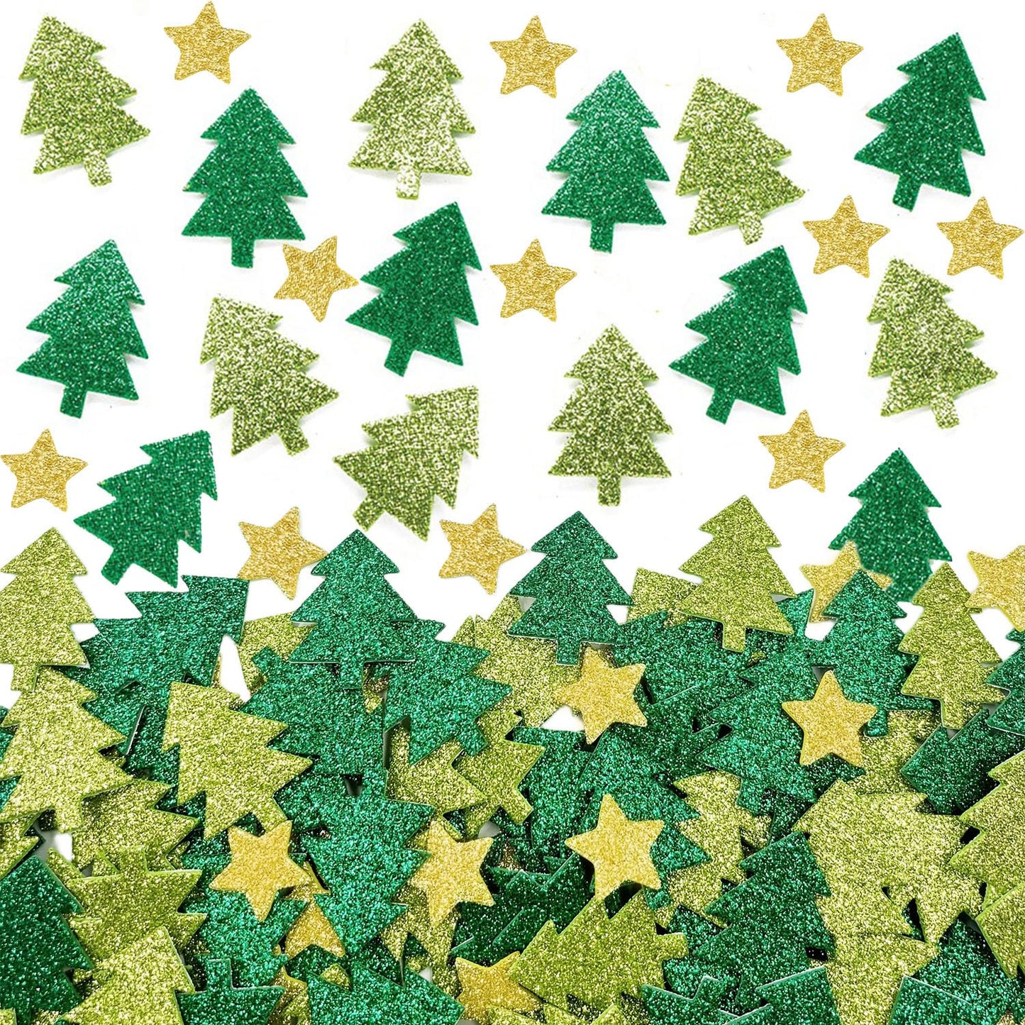 500 Pieces Christmas Glitter Foam Stickers - Self Adhesive Tree and Stars Shapes for Kids and Crafts