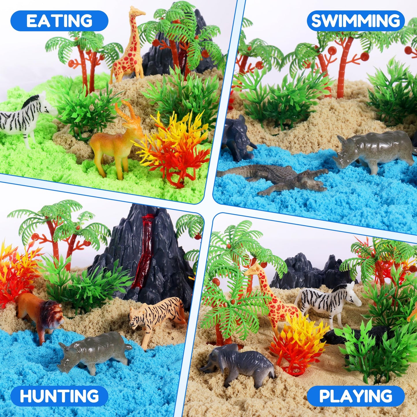 Billeeit Animal Sensory Bin Sand Toy, Play Sand Kit w/lid and 2.2lbs Moldable Sensory Sand, Molds, Tools, Map Set 35pcs Total, Fun Gifts for Kids 3+