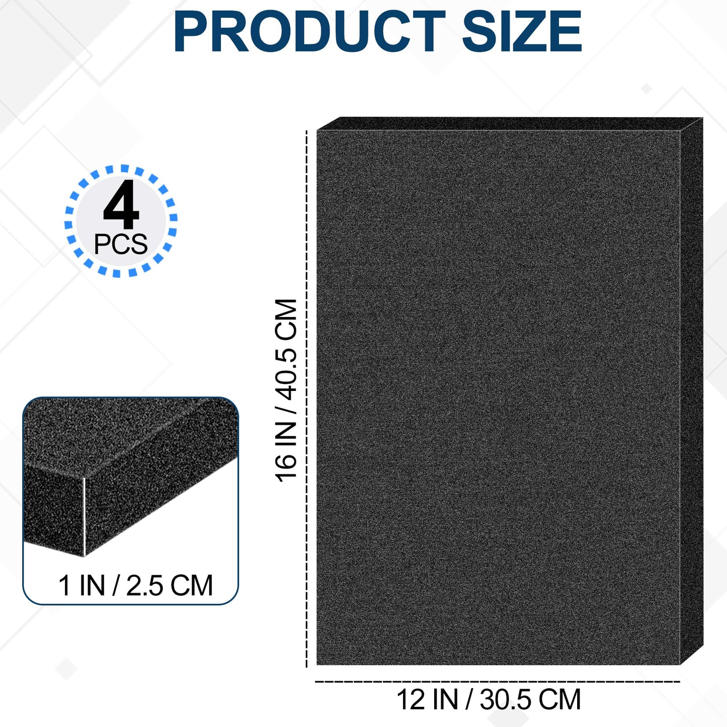 4 PCS Polyurethane Foam Sheets 16" L x 12" W x 1" T Packing Foam Inserts Cuttable Craft Foams Cushion Foams High Density Foam Pads for Case, Tool Box, Game Box, Camera, Jewelry, DIY Craft, Black