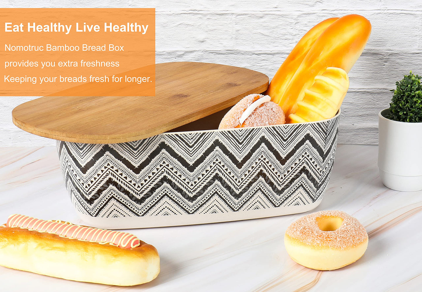 Nomotruc Bread Box For Kitchen Countertop,Bread Box with Cutting Board Lid Made with Bamboo Fiber,Bread Container Holder Keeper Keep Fresh I14.4x8.3x5.6 in……