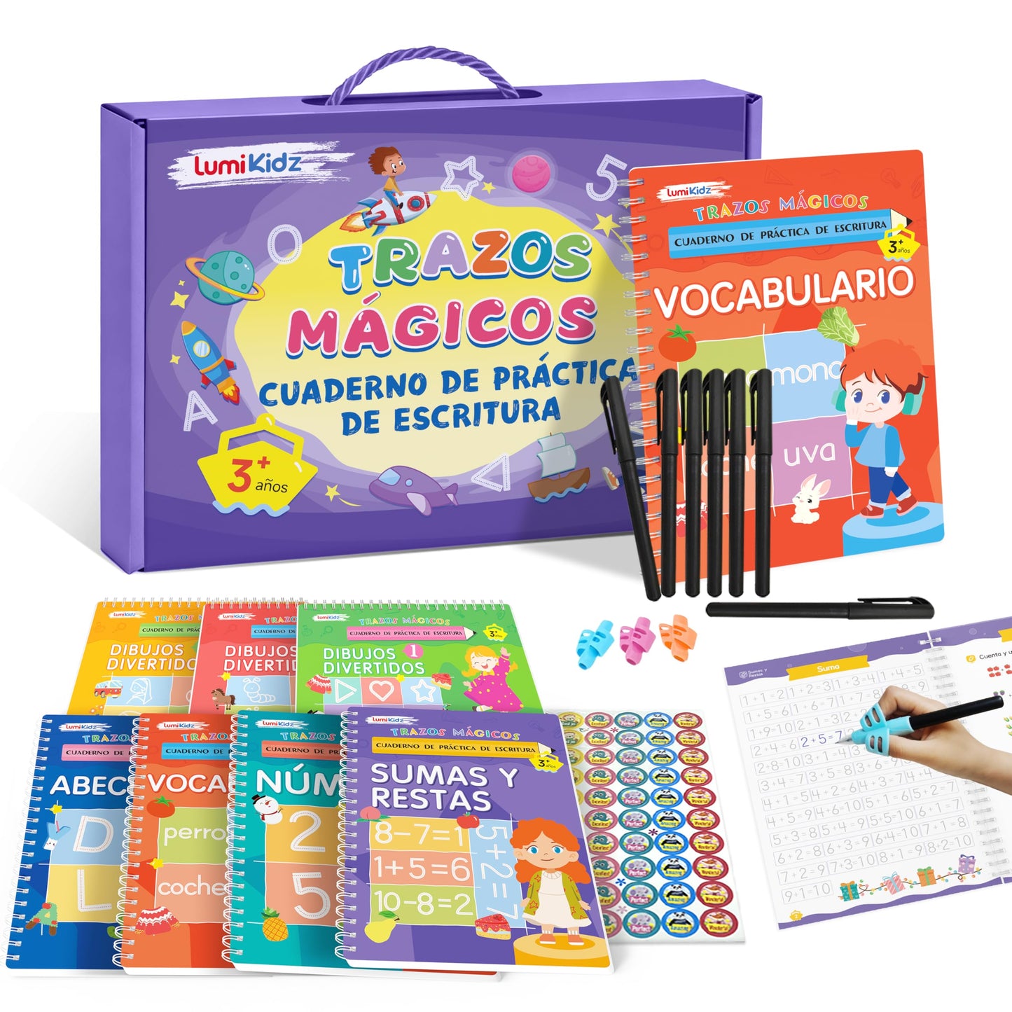 Lumikidz Spanish Magic Grooved Writing Practice for Kids Age 3-5 - Reusable Grooved Handwriting Practice Books for Kids 3-5 - Spanish Preschool Tracing Workbook - Learn Spanish Writing for Kids 5-7