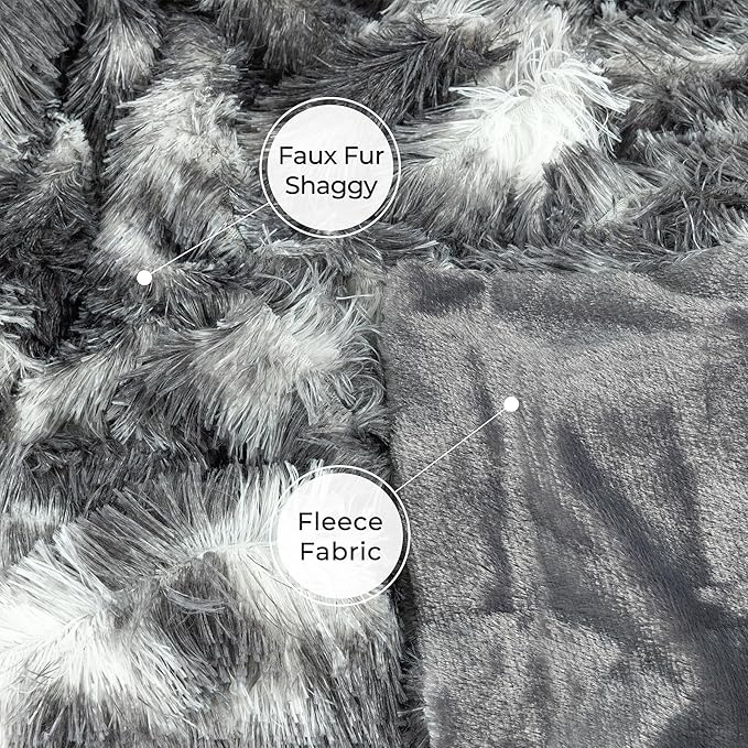 Tuddrom Decorative Extra Soft Faux Fur Blanket Twin Size 70" x 78",Solid Reversible Fuzzy Fluffy Cozy Plush Fleece Comfy Microfiber Blanket for Couch Sofa Bed,Tie Dye Grey