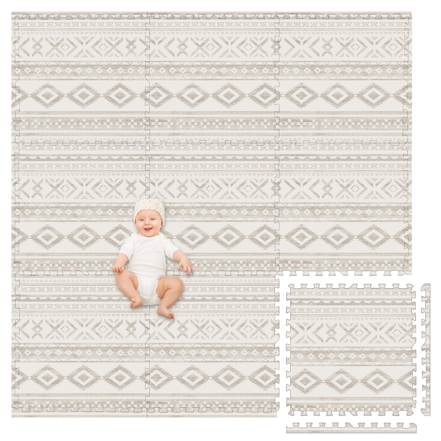Play Platoon Large Baby Play Mat for Floor 9 Tile 72 x 72 in - Extra-Thick Interlocking Foam Tiles 24 x 24 in - Soft Puzzle Mats for Playroom - Neutral Playmat Rug - Canyon Print