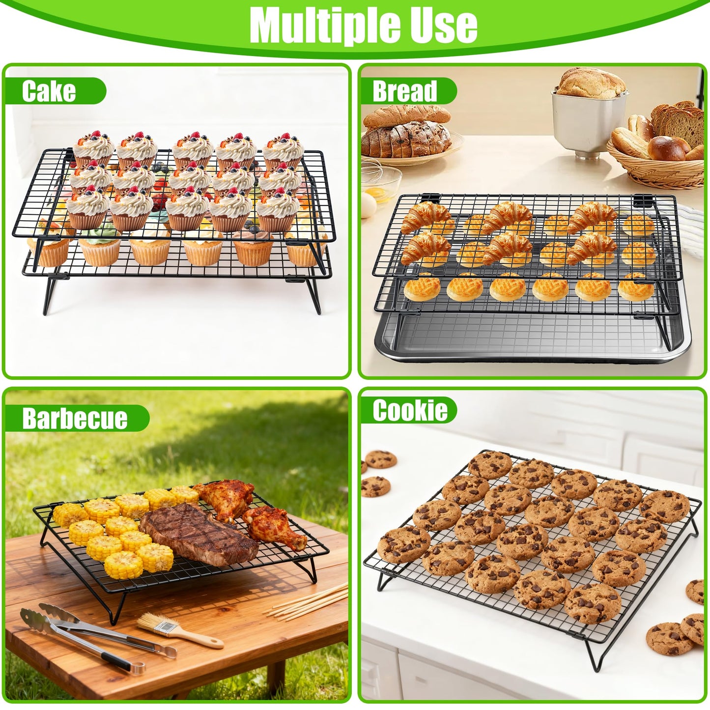 Stackable Cooling Rack for Cooking and Baking, 2 Pack Wire Cooling Rack with Collapsible Legs for Cooling Cookie, Cake, Pizza, Roasting, Grilling, Drying(13.4"*9.3")