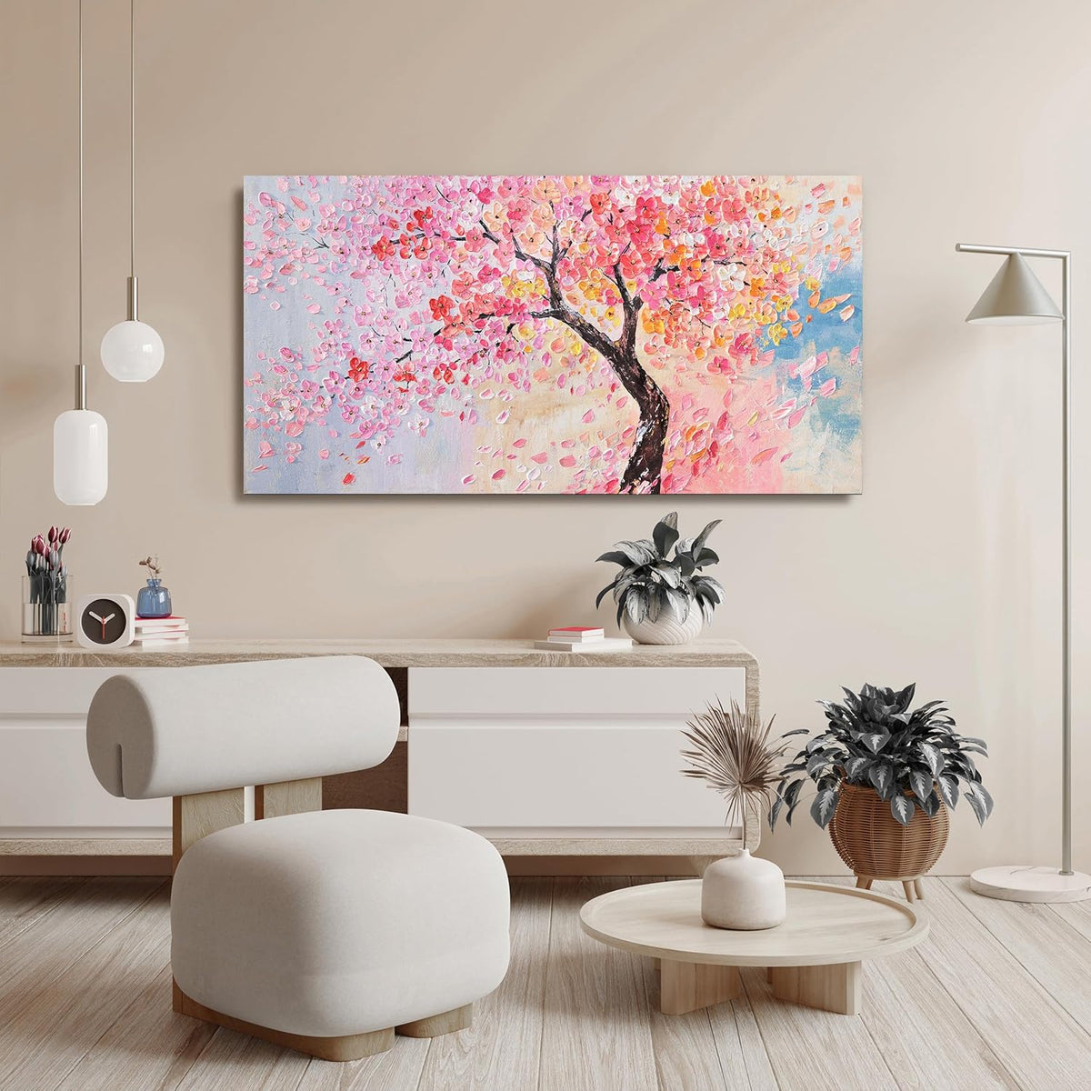 Canvas Wall Art Decor Artwork for Walls Tree of Life Wall Art for Living Room Blue Pink Wall Art Decor Vintage Tree Flower Wall Art Decoations Print Art Work for Home Office Wall Decor 20" X 40"