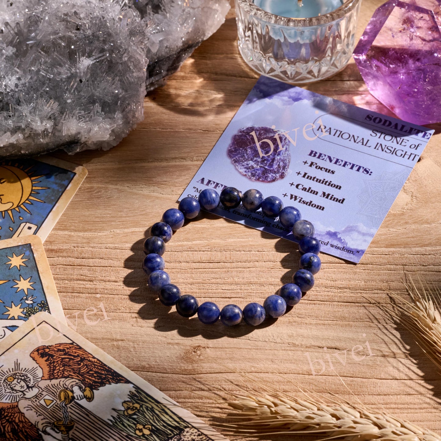 Sodalite-Clear Insight & Authenticity-8mm Beaded Bracelets for Women Handmade Semi Precious Natural Stone Stretch Elastic Jewelry Yoga Protection Gifts