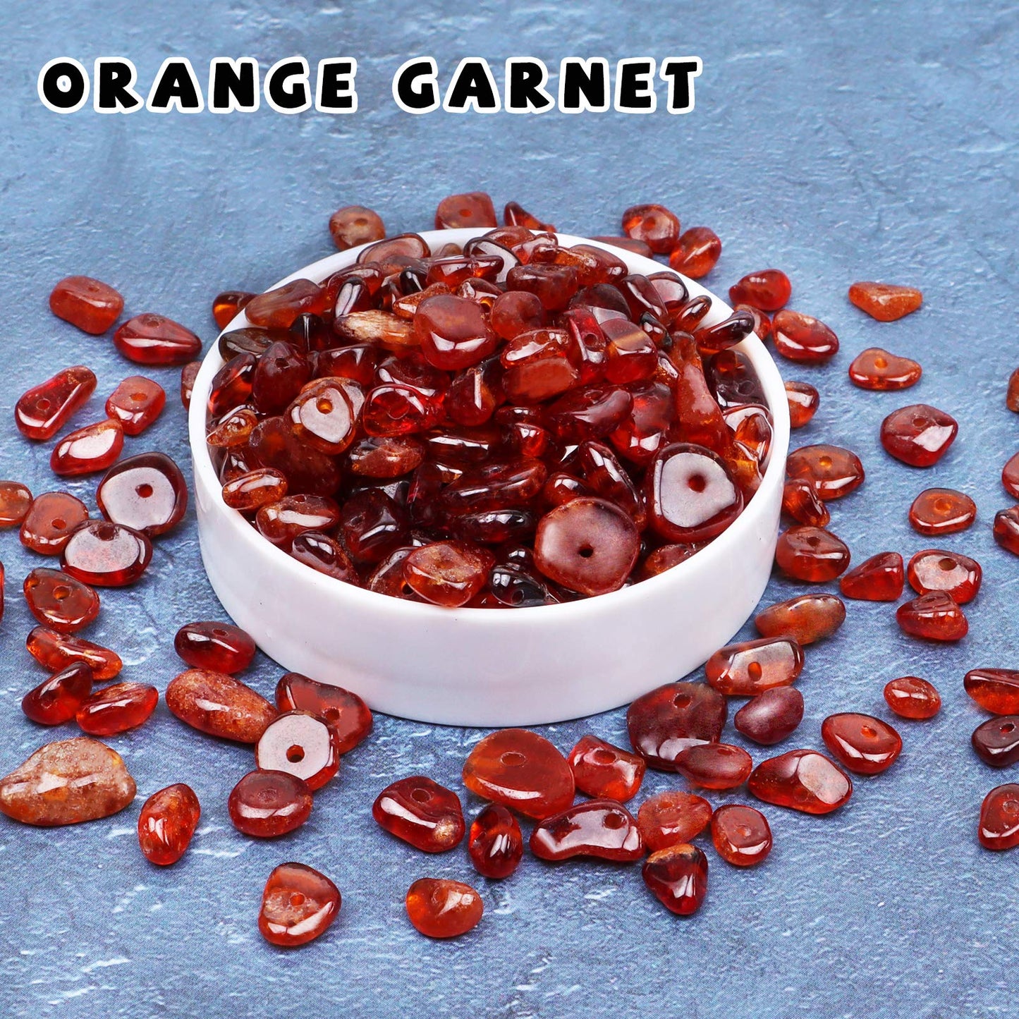 500 pcs Natural Chip Stone Beads, Orange Garnet 5-8 mm Irregular Gemstones Healing Crystal Loose Rocks Bead Hole Drilled for Jewelry Making Bracelet
