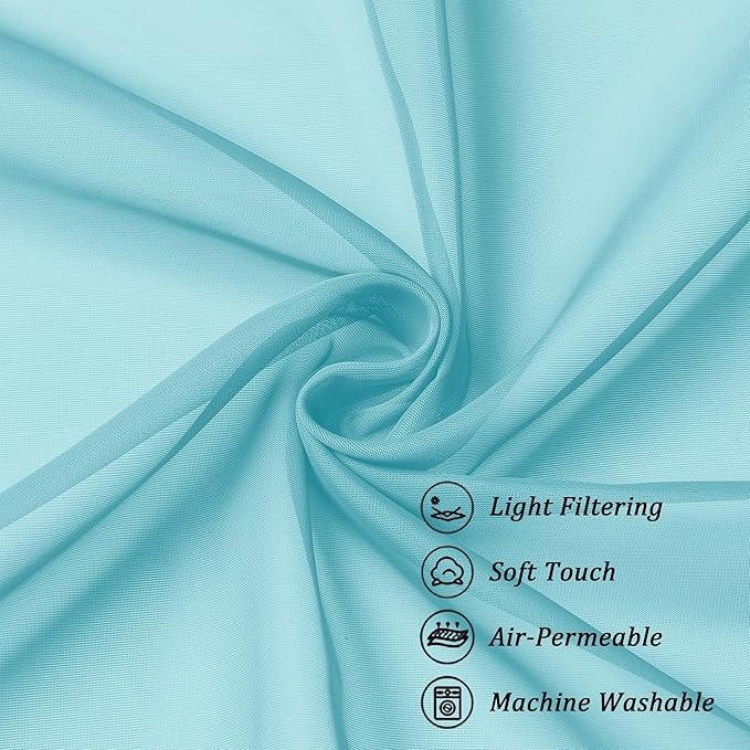 Chyhomenyc Sheer Curtains 108 Inch Length 2 Panels Set, Extra Long Light Filtering Solid Voile Window Drapes for Living Room Bedroom, 42Wx108L, 9FT Length, Set of 2, Aqua