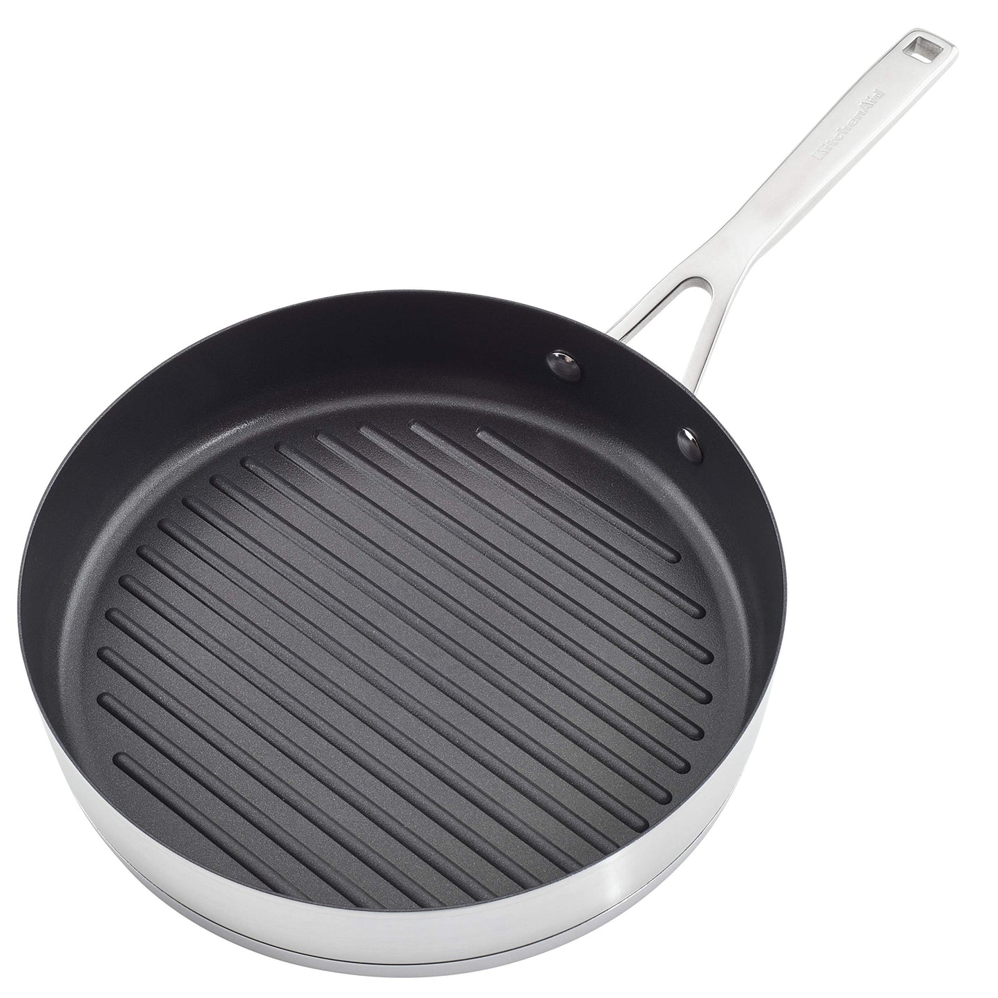 KitchenAid 71012 3-Ply Base Brushed Stainless Steel Nonstick Round Grill Pan/Griddle, 10.25 Inch