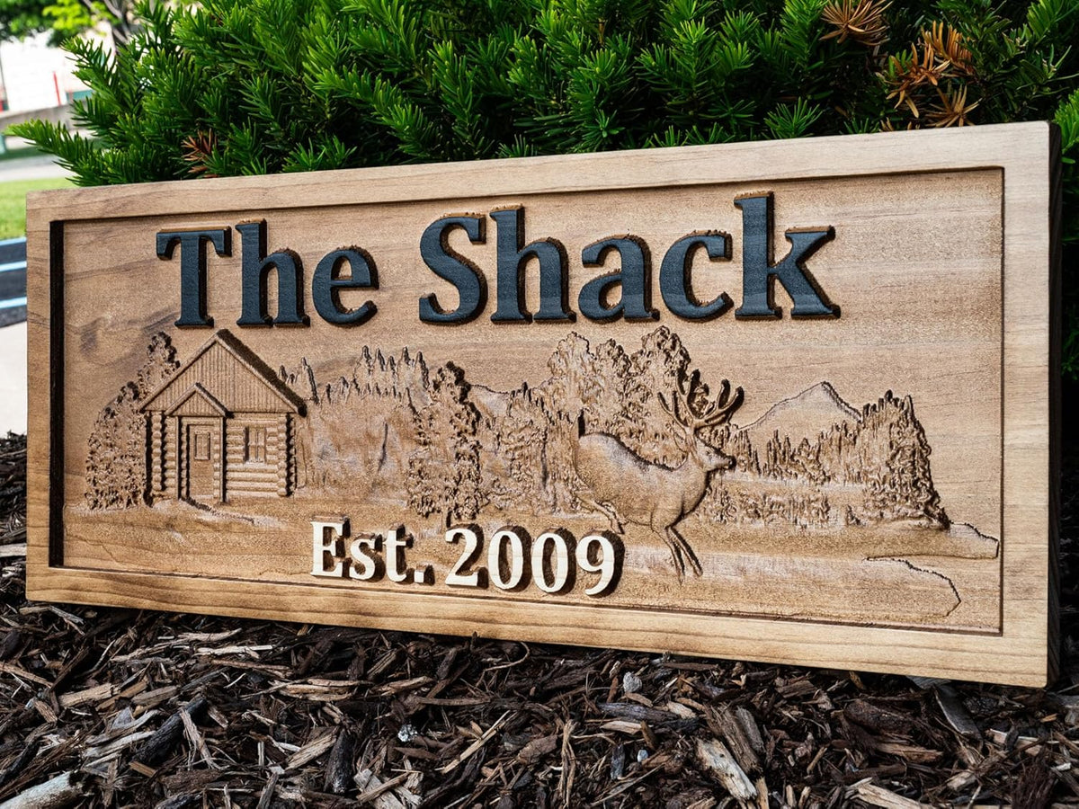Personalized Cabin Sign | Custom Wood | Rustic Cabin Decor | Personalized Man Cave | Established Gift | Camper & Lake House Sign | Cottage Plaque | Wooden Wall Décor | Deer Home
