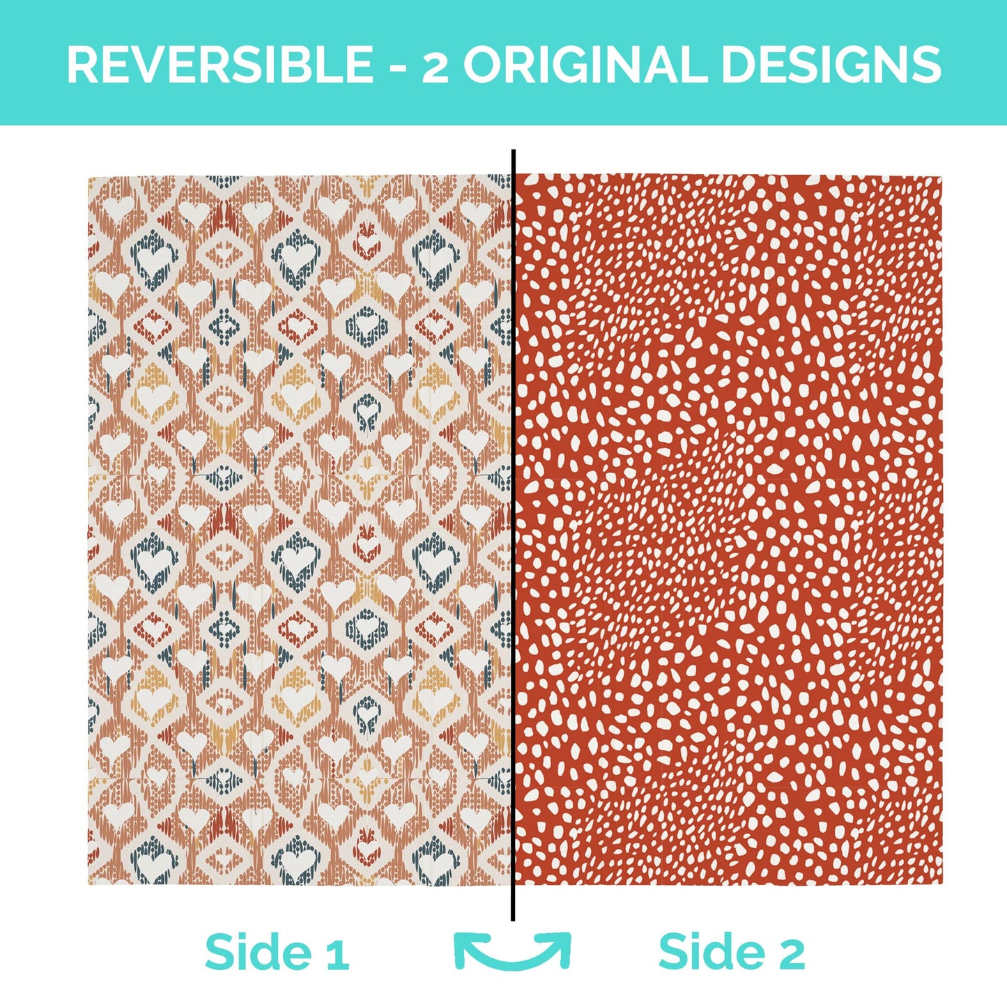 JumpOff Jo Foldable Foam Play Mat – Large Waterproof Baby & Toddler Activity Floor Mat, Double-Sided 70 x 59 Inch Play Surface - Boho Hearts