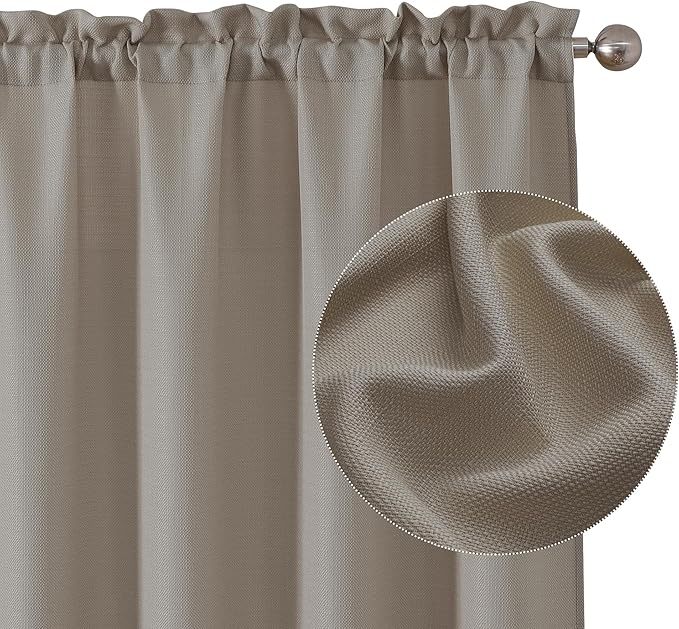 Chyhomenyc Curtains 30 Inch Length, Faux Linen Textured Small Cafe Curtains, Light Filtering Short Curtains for Bathroom Curtains Window, 30x30 Inch, 2PCS, Stone Beige