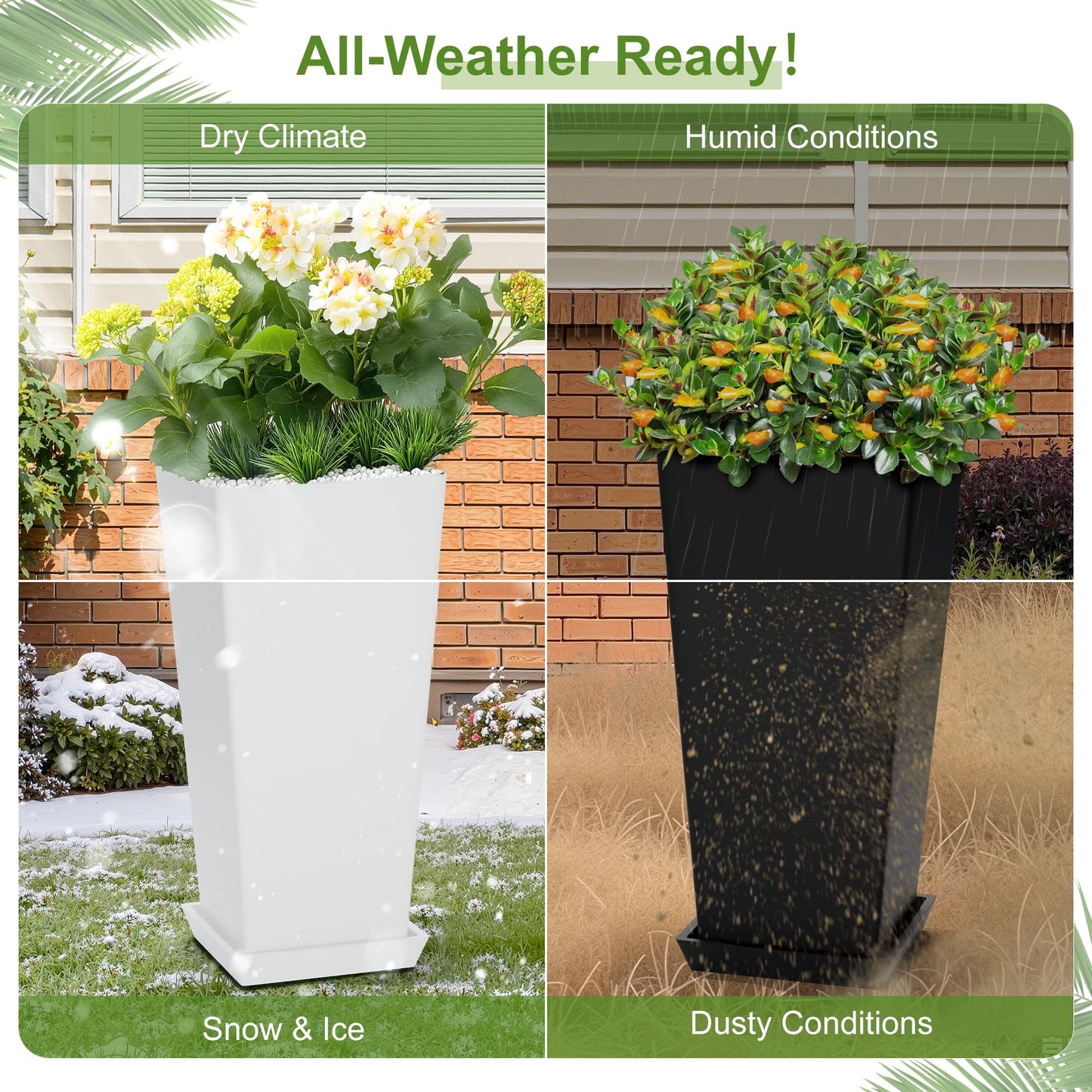 YESUNEED 24" Tall Planters for Outdoor Plants, Set of 2 Large Outdoor Planters for Front Porch Decor with Drainage Hole, Tall Planter (Black)