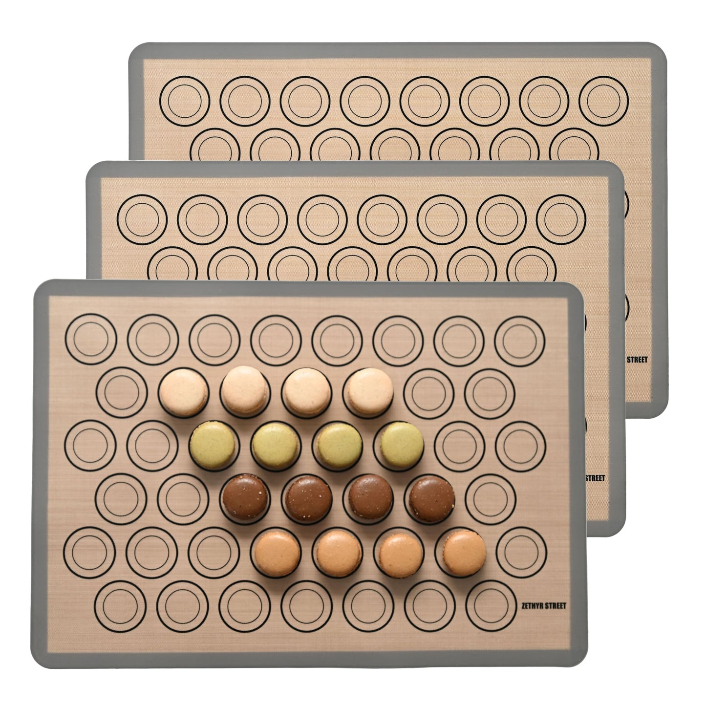 Macaron Silicone Baking Mats - Non-Stick Macaron Mat for Easy Baking | Heat Resistant & Dishwasher Safe Macaron Baking Mat | Reusable & Eco-Friendly, 3/4 Sheet Size - Pack of 3 - For Macarons And More