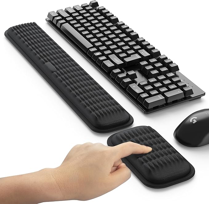 MEKASS Ergonomic Wrist Rest for Keyboard and Mouse, Soft Memory Foam Keyboard Wrist Rest Set with Non-Slip Silicone Base, Easy Typing, Pain Relief, Comfort for Office, Work, Gaming (Classic Black)