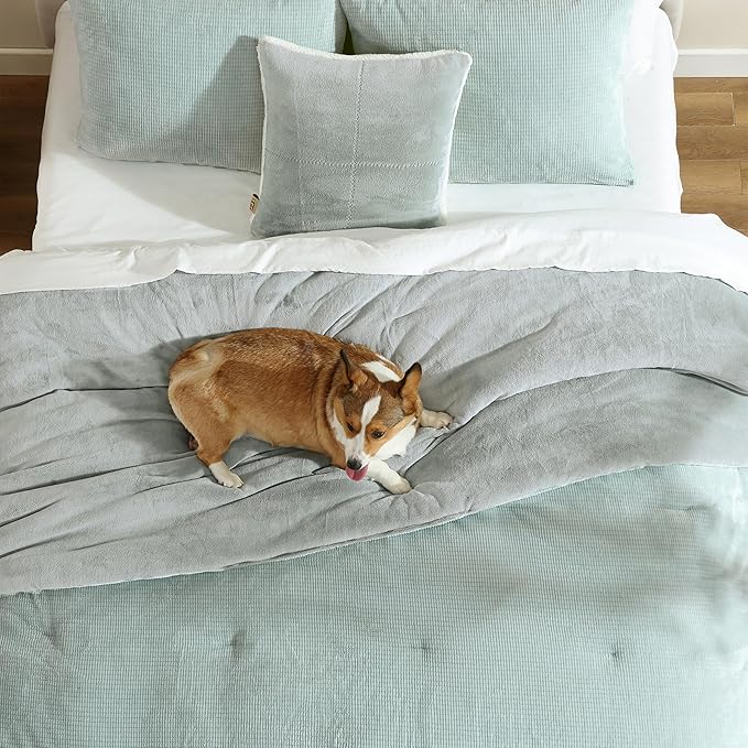 UGG Remina Comforter Set 5 Piece Bed in a Bag with Throw Blanket, Decorative Pillow, Shams, and Reversible Comforter Hypoallergenic Washable Luxury Fluffy Bedding, Full/Queen, Blue Green Clear Creek