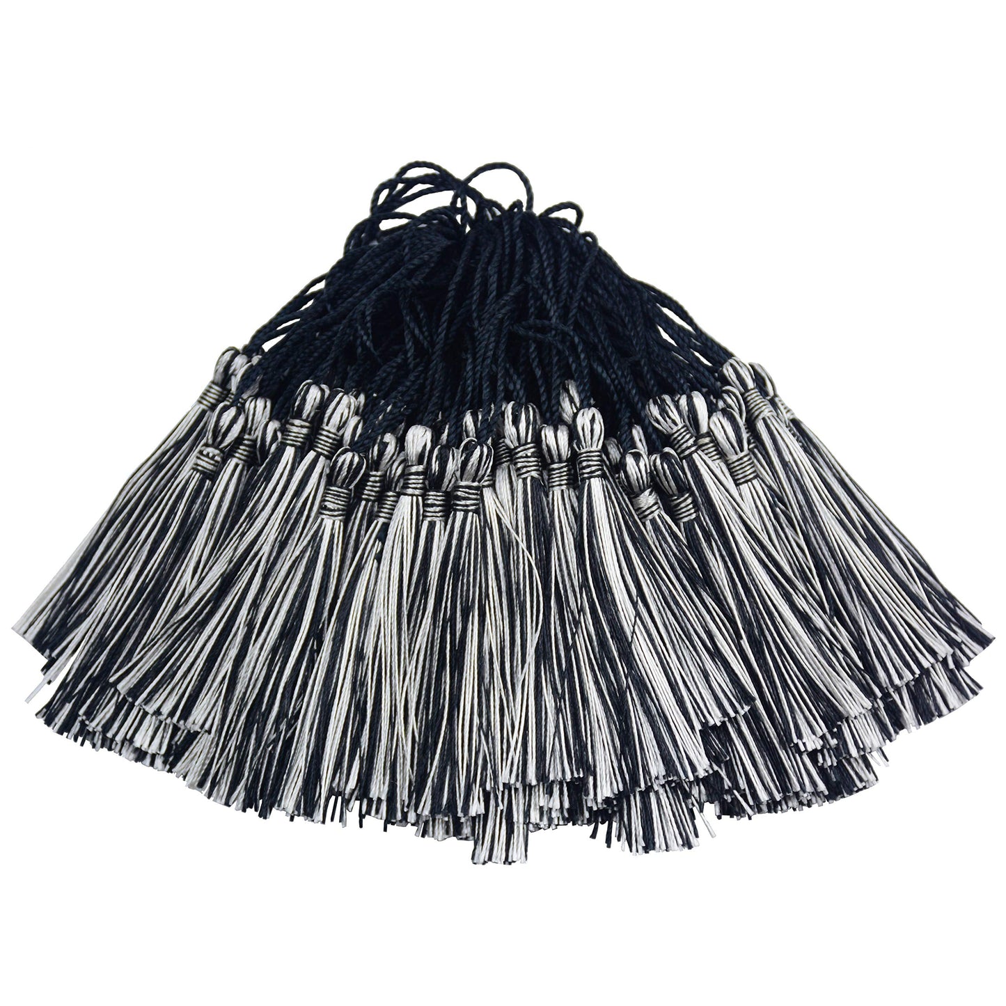100pcs 13cm/5 Inch Silky Floss Bookmark Tassels with 2-Inch Cord Loop and Small Chinese Knot for Jewelry Making, Souvenir, Bookmarks, DIY Craft Accessory (Black&Silver)