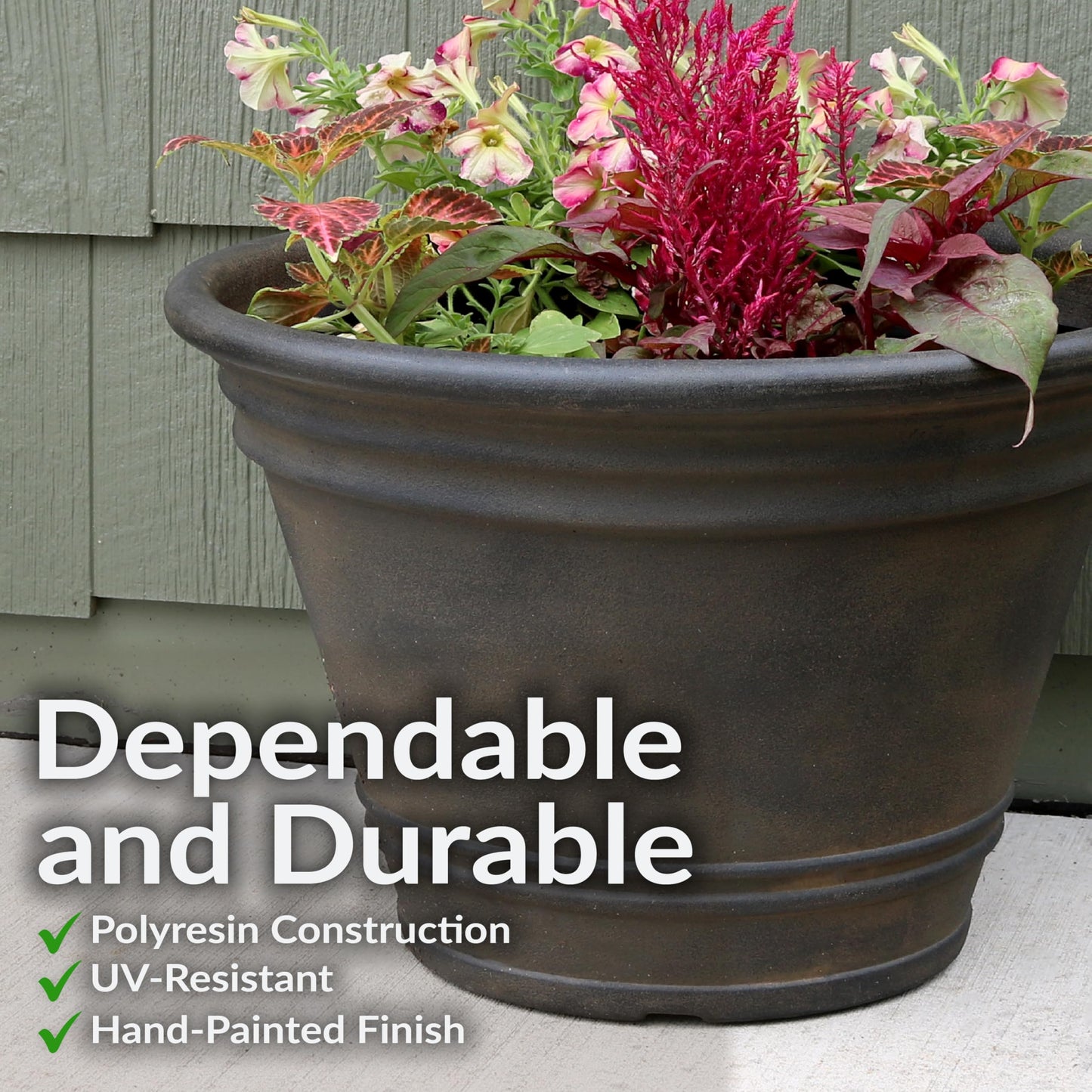 Sunnydaze 20-Inch Franklin Large Plant Pot - Polyresin Round Outdoor Planter with Drillable Drainage Hole - 4 Pack - Sable