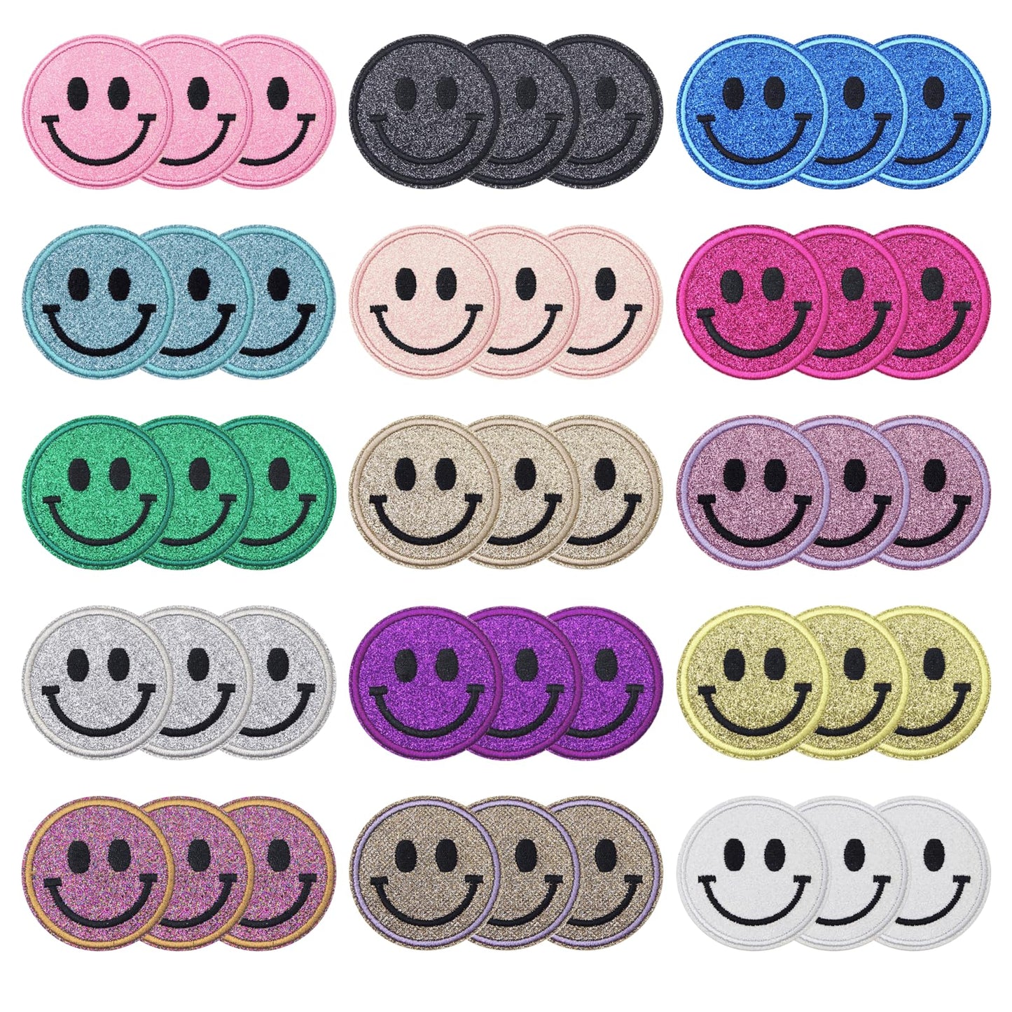 Zakrafo 45PCS Smiley Face Iron on Patches Sequin Round Chenille Cute Smile Iron on Patches for Diverse Range of Fabric Clothes DIY Projects