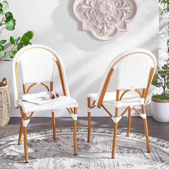 SAFAVIEH Outdoor Collection California Bistro White Side Chair Set of 2 (Fully Assembled)