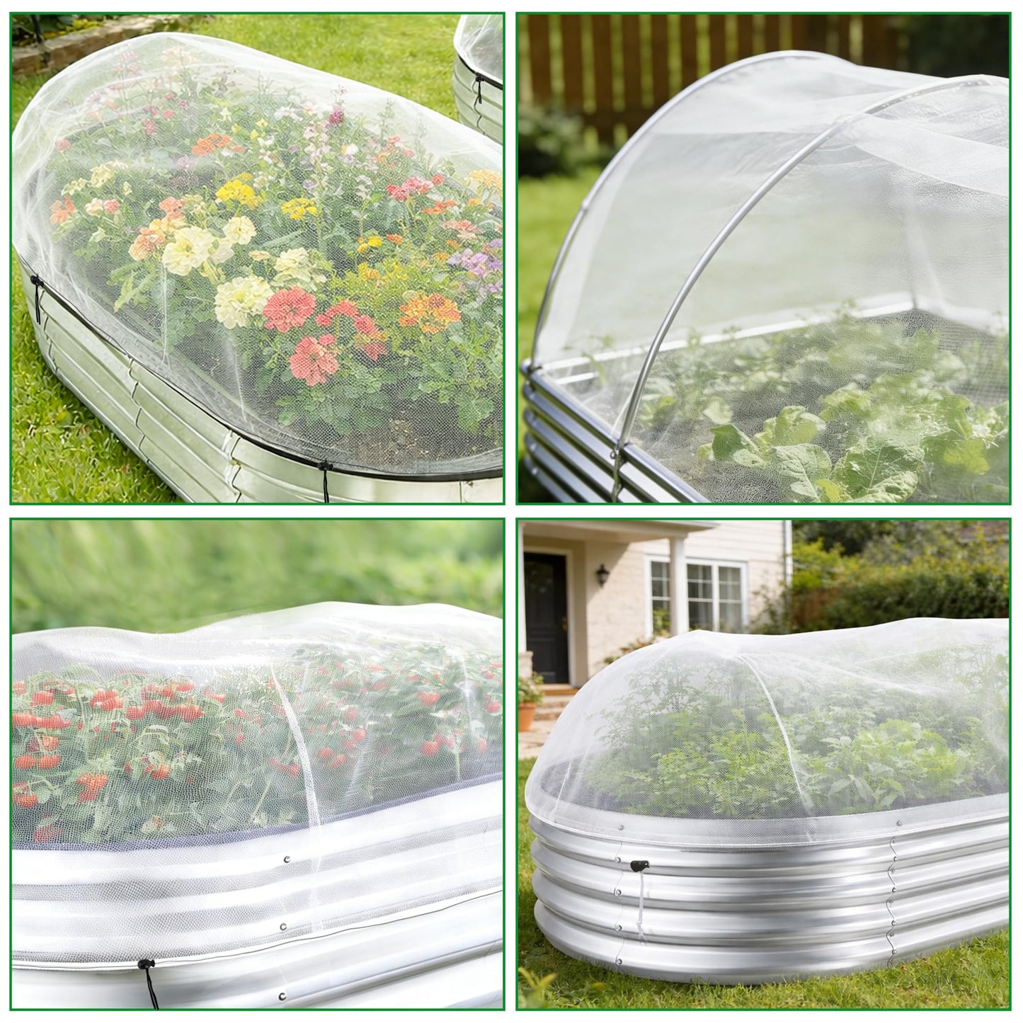 2 Pack Garden Netting for Raised Beds, 4 x 2 Ft Raised Bed Plant Covers for Garden Protection, Fine Mesh Bird Netting Pest Barrier Screen with Drawstring for Protecting Vegetables Fruits Crops