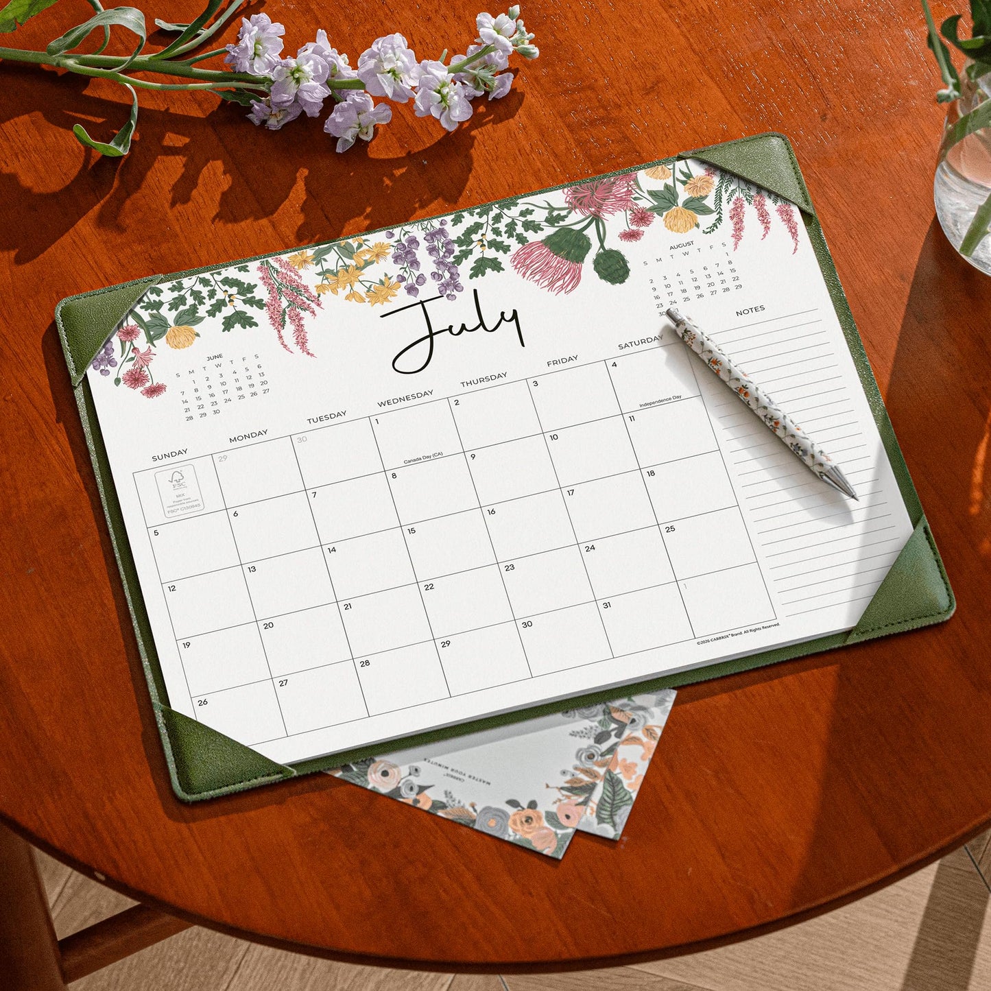 Cabbrix Desk Calendar 2026 with Desktop Mat, Desk Pad Calendar 15"x 12" From July 2026 to December 2027, Desk Calendar for Home Office and School, Easy Planning, Green