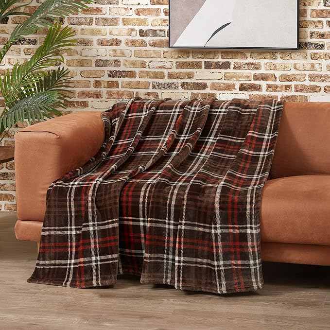 Lucky Brand Camper Plaid Brown 50"X70" Cozy Plush Blanket - Premium Microfiber Throw for Luxurious Comfort and Style