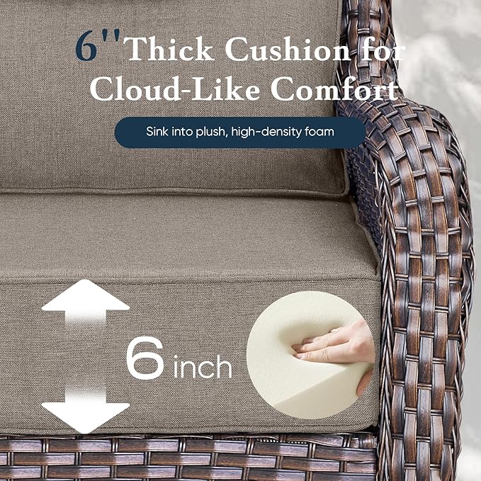 Belord Luxury 6" Thick Cushioned Outdoor Swivel Rocker Patio Chairs of 2, High Back Wicker Patio Furniture Set with Ergonomic Zone Back, Conversation Glider Set for Deck Porch - Brown+Grey
