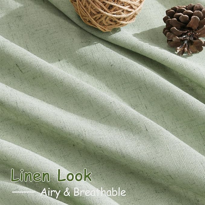 Mist Sage Linen Curtains 63 Inches Long 2 Panel Sets for Living Room Bedroom Rod Pocket Back Tab Light Filtering Drape for Kitchen Window Short Protect Privacy Curtain Modern Farmhouse Decor 52x63