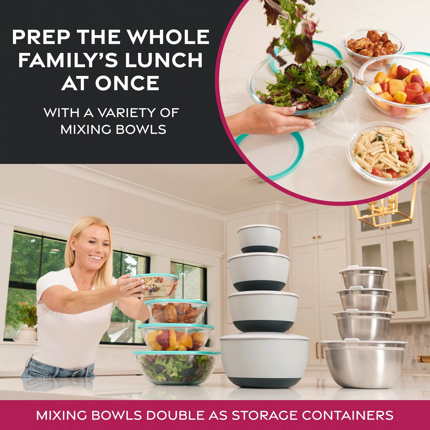 FineDine Stainless Steel Mixing Bowls Set, Dishwasher Safe, 6 Piece Metal Mixing Bowls For Kitchen, Nesting, Large, Small, Big Food Prep, Cooking, Baking
