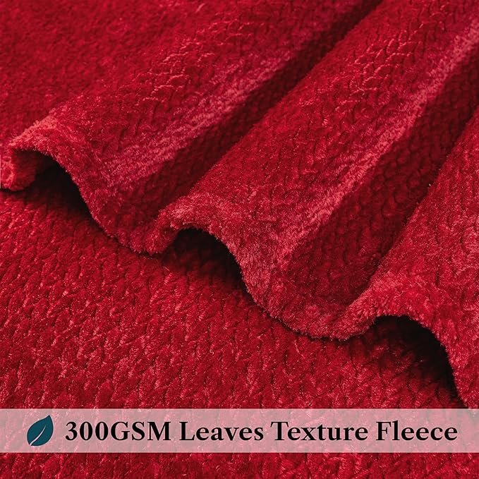 PAVILIA Soft Fleece Burgundy Dark Red Throw Blanket for Couch, Lightweight Plush Warm Blankets for Bed, Fuzzy Cozy Flannel Blanket Throw for Sofa, Travel, Jacquard Pattern, Wine Red, Twin, 60x80 inch