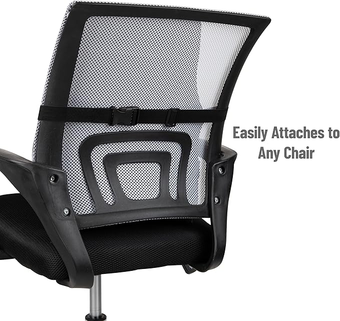 Mind Reader Lumbar Support Cushion for Office Chair and Car Seat, Memory Foam, Air-Cloud Technology, Back Pain Relief, Improves Posture, 14.5" L x 5" W x 18.5" H, Black
