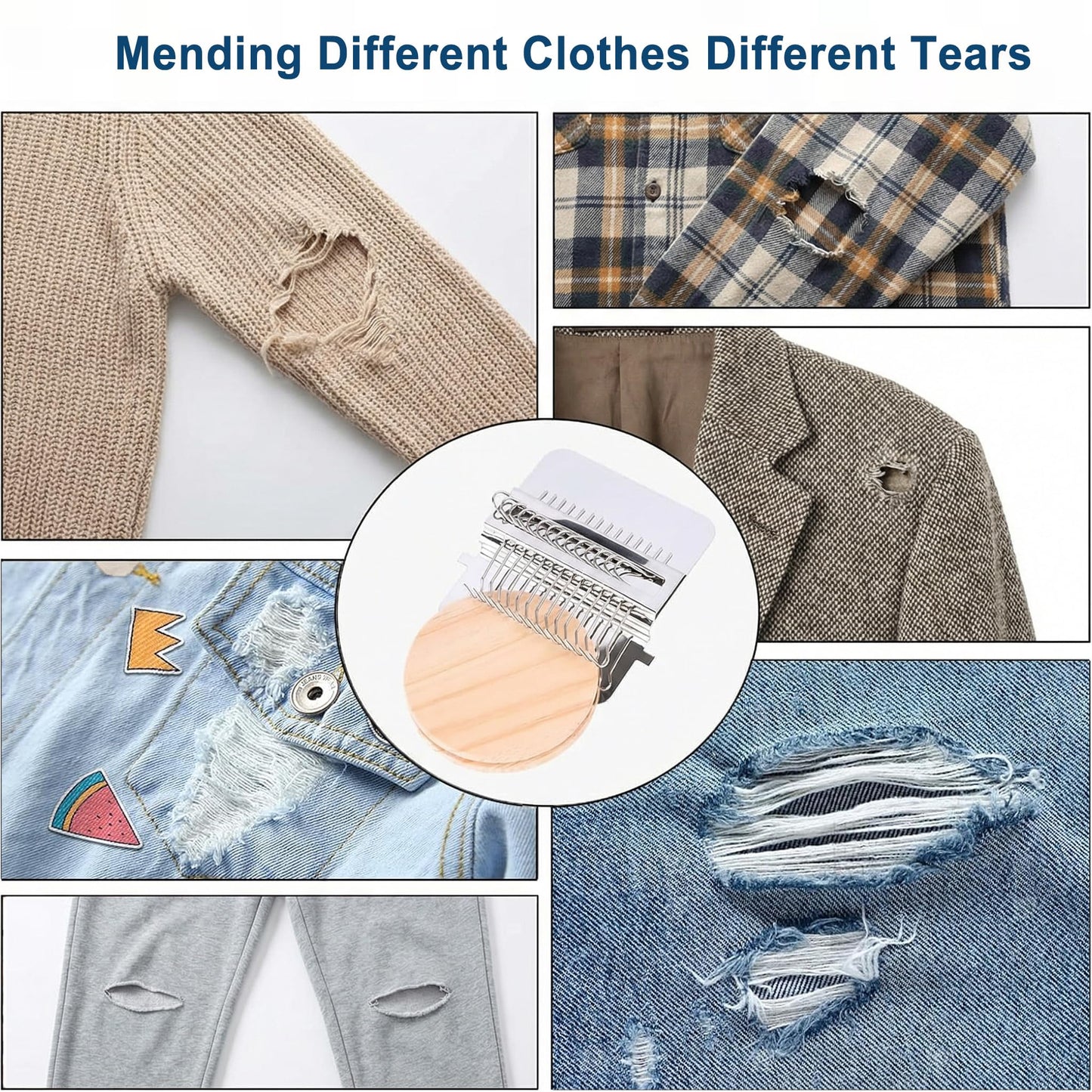 Mini Darning Loom Mushroom Kit, 14 Hooks Small Weaving Tool for Socks Jeans Mending, Knit Patch Repair, Set Includes Large Eye Needles, 50 Colors Threads for Handcraft DIY Weaving Beginners Projects