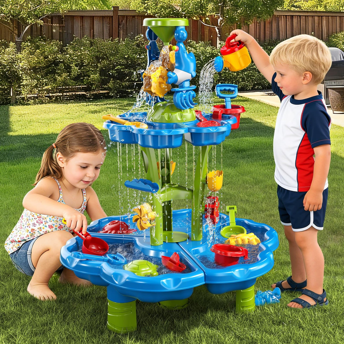 3-Tier Sand and Water Table for Toddlers 1-3 3-4, Kids Sand Water Play Table Toys for Kids Boys Girls 2 3 4 5 6 Years Old, Kids Toddler Play Activity Set Toys for Summer Beach Pool Indoor Outdoor Yard