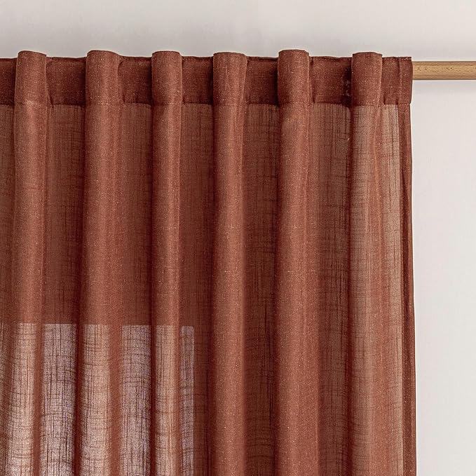 MYSKY HOME Living Room Curtains for Windows 108 Inch Long Light Filtering Sliding Door Semi Sheer Curtain Extra Long Floor Length Drapes Farmhouse Boho Privacy Back Tab, 50" Wide, Terracotta, Set of 2